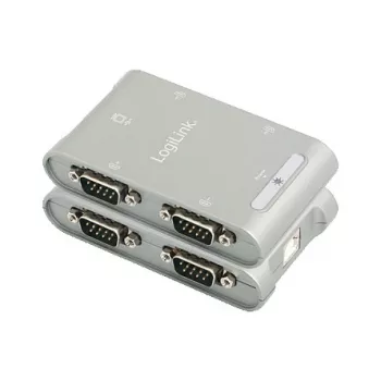 LogiLink USB uz 4x Serial adapteris, FTDI FT4232HL, 1 Mbps uz portu, USB 2.0, 0.8 m kabelis, RS232 DB9 vīrišķais, ESD 15KV, barošana no USB, melns