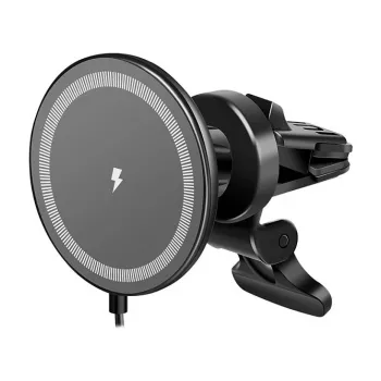 LogiLink bezvadu auto lādētājs ar viedtālruņa turētāju 15W, apaļš, Qi, automātiska fiksācija, ventilācijas un piesūcekņa stiprinājums, melns
