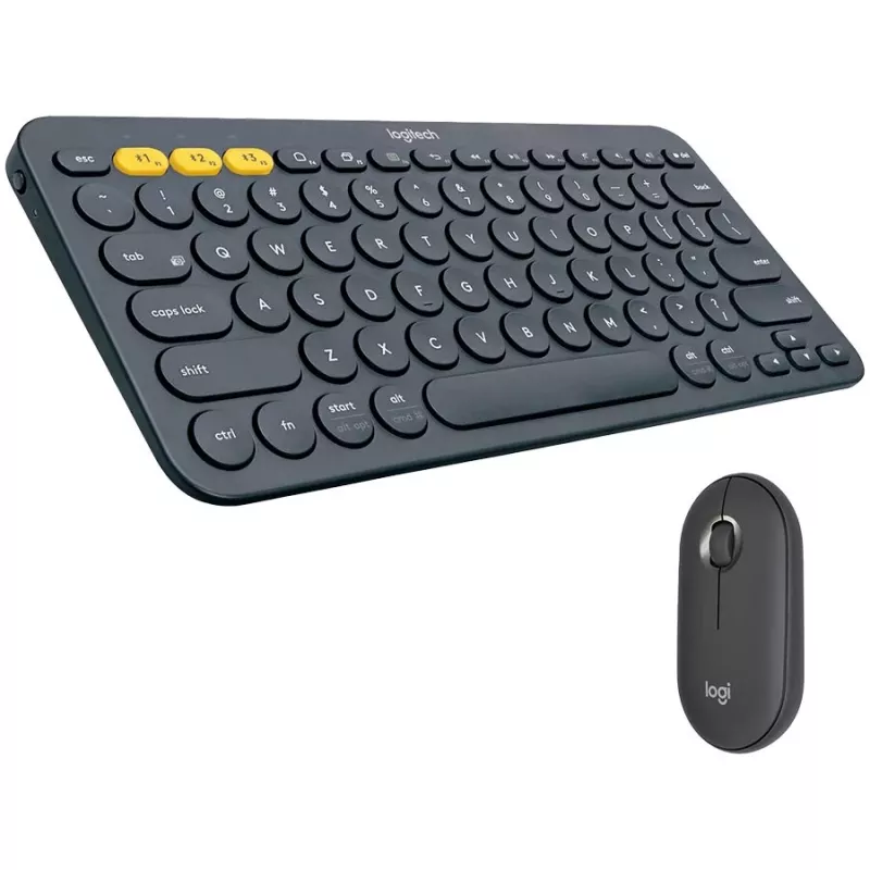 Logitech Pebble 2 Combo Tonal Graphite bezvadu klaviatūras un peles komplekts, AZERTY franču izkārtojums, Bluetooth un Logi Bolt USB uztvērējs, klusi klikšķi, vairākas ierīces, pārstrādāta plastmasa