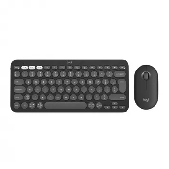 Logitech Pebble 2 Combo Tonal Graphite bezvadu klaviatūras un peles komplekts, AZERTY franču izkārtojums, Bluetooth un Logi Bolt USB uztvērējs, klusi klikšķi, vairākas ierīces, pārstrādāta plastmasa