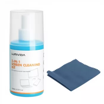 LUMIVIDA HS084912 Ekrānu tīrīšanas komplekts – 200 ml bezspirta aerosols, 20x20 cm mikrošķiedras audums un mīksta birste
