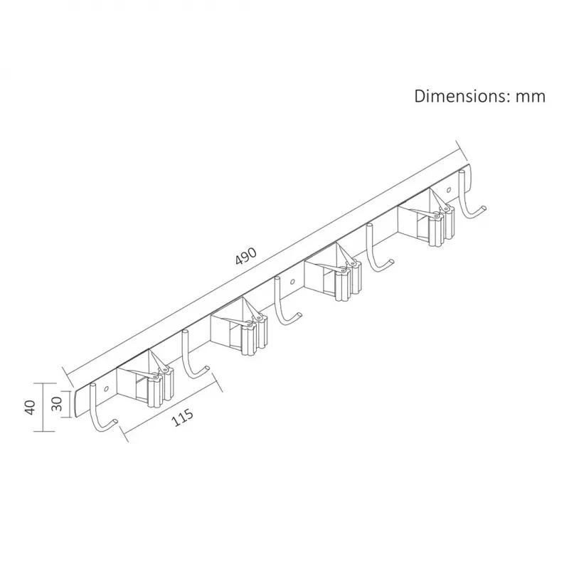 Maclean sienas organizators dārza instrumentiem un mopiem, tērauds, ar āķiem, maks. slodze 20 kg, platums 49 cm, MC-184