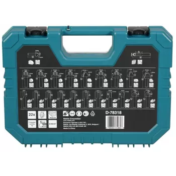 Makita 22 gabalu universālais urbju komplekts ar HSS-R, betona, koka un skrūvgrieža uzgaļiem, 6mm