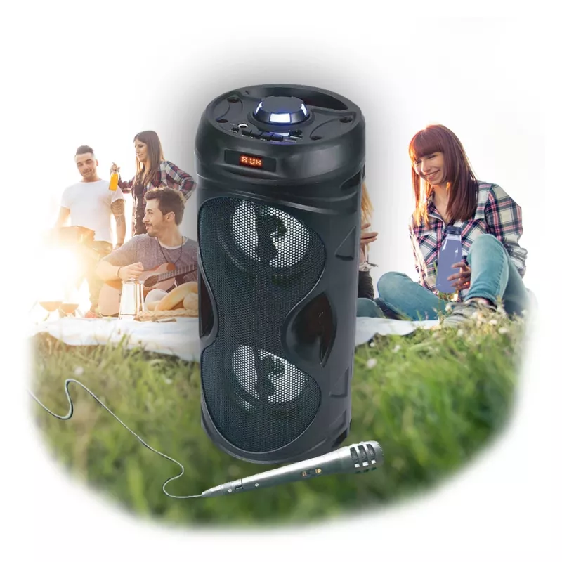 Manta SPK815 pārnēsājams Bluetooth ballīšu skaļrunis ar karaoke, 30W RMS, Disco LED, FM radio, USB/SD/AUX