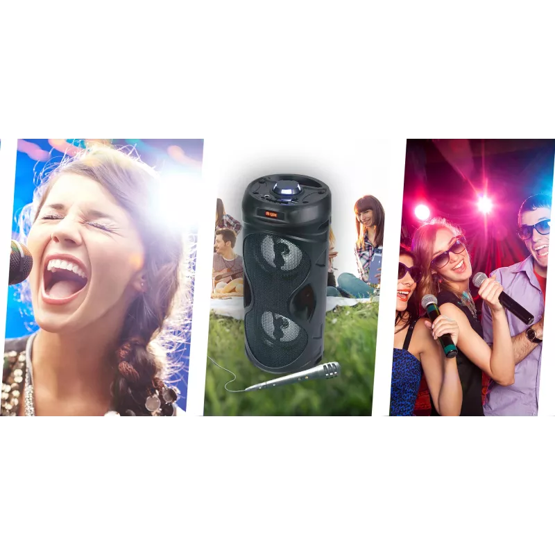 Manta SPK815 pārnēsājams Bluetooth ballīšu skaļrunis ar karaoke, 30W RMS, Disco LED, FM radio, USB/SD/AUX