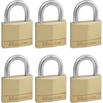 Master Lock 140EURSIX 6-Pack Keyed Alike Slēdzeņu Komplekts 22mm Misiņa Korpuss