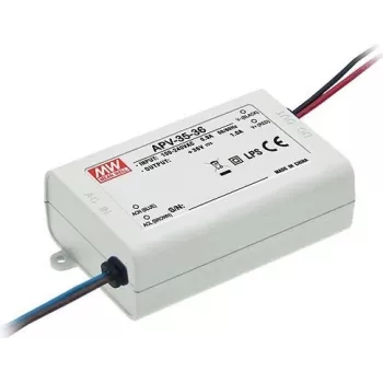 MEAN WELL APV-35-24 36W 24V pastāvīgā sprieguma LED draiveris, 90-264V AC ieeja, pasīvā dzesēšana, balts