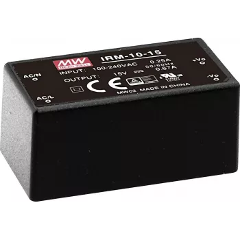 MEAN WELL IRM-10-5 10W 5V 2A iegultais PCB montāžas barošanas bloks, 85-264VAC ieeja, melns