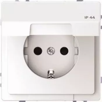 Merten SCHUKO kontaktligzda ar vāciņu, IP44, paaugstināta aizsardzība pret pieskārienu, spraudņu spailes, polāri balta MEG2314-6035