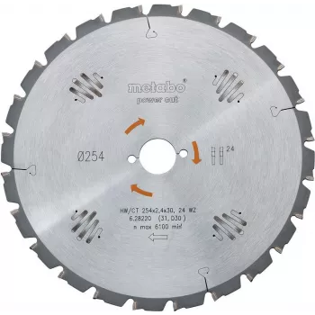 Metabo 628220000 ripzāģa asmens 254mm x 30mm x 60 zobi kokam ar naglām, būvkokam, masīvkokam - paredzēts KGS 254 M, KGS 254 Plus, KGS 254 I Plus, KS 254 Plus