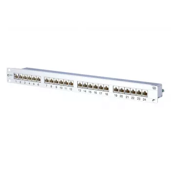 METZ CONNECT 130855C-E-90 Cat.6A ekranēts 24 portu 1U 19 inch patch panelis, balts