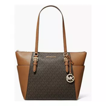 Michael Kors Carmen Sieviešu Plecu Soma - Brūna Saffiano Āda ar Zelta Krāsas Aparatūru (25x28x11 cm)