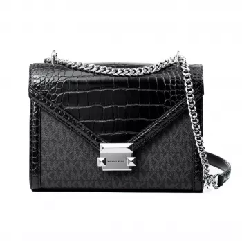 Michael Kors Jet Set Crossbody Bag Black Signature Coated Canvas 35S5SWHL6BBLA