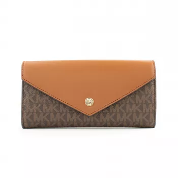 Michael Kors Jet Set Travel brūna Signature pārklāta audekla portfelis pār plecu soma 35F3GTVE7BBRO