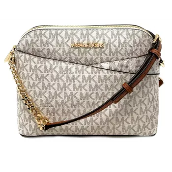 Michael Kors Jet Set Travel Crossbody Bag Vanilla Signature Coated Canvas Gold-Tone Hardware 35F1GTVC6B