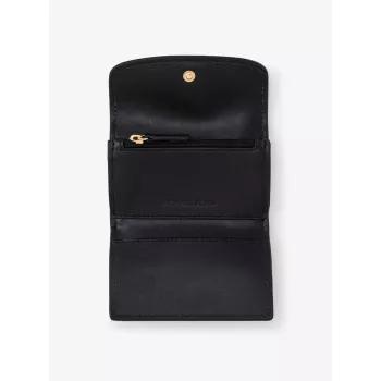 Michael Kors Jet Set Travel Saffiano Leather Card Case Coin Pouch Black Gold-Tone