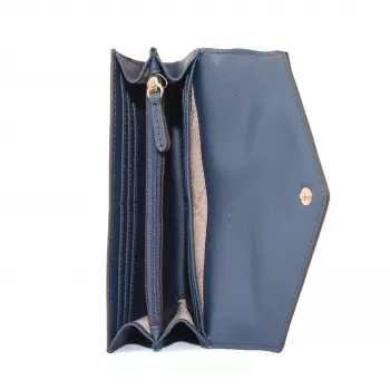 Michael Kors Jet Set Travel Saffiano Leather Wristlet Wallet Navy ar Zelta Aparatūru