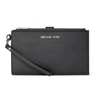 Michael Kors Jet Set Travel Women's Saffiano Leather Phone Case Wallet Wristlet, Black, Gold-Tone Hardware