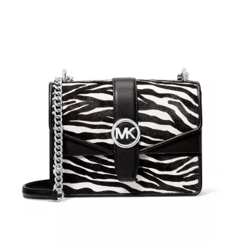 Michael Kors 35S5SGRC1HBLA sieviešu crossbody soma – melna saffiano āda ar zelta toņa furnitūru (20x16x6 cm)
