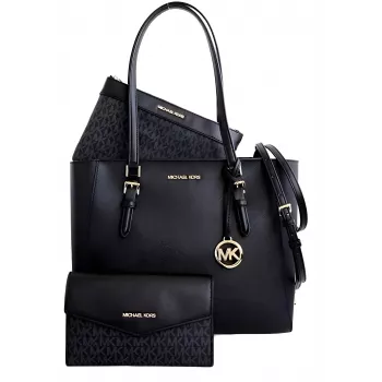 MICHAEL KORS sieviešu Jet Set Travel liela Saffiano ādas rokassomiņa 35R3GCFT3TBLA melna