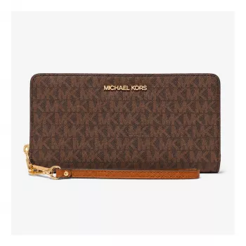 MICHAEL KORS Women's Jet Set Travel Wristlet Brown Signature Canvas - 35S6GTVE9BBRO