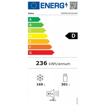 Midea Side-by-Side Ledusskapis MDRM632FGD46W, No Frost, 470 L, Nerūsējošais Tērauds, Energoklase D