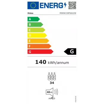 Midea Vīna dzesētājs MDRW150FGG22W Brīvstāvošs 34 pudeles Melns