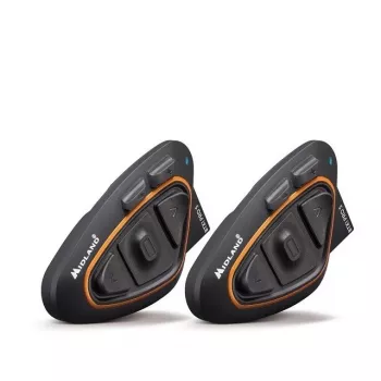 Midland BTX1 PRO S-TWIN Motocikla Bluetooth Interkomu Twin Pack ar 800m darbības rādiusu, 23h akumulatoru, IPX6, DNK trokšņu slāpēšanu, FM radio, universālu savienošanu