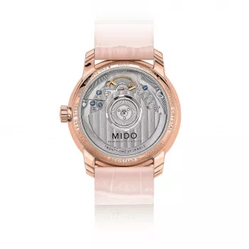 MIDO Baroncelli III Lady Automātiskais Pulkstenis 33mm Rožu Zelts PVD Nerūsējošais Tērauds Sudraba Ciparnīca Brūna Ādas Siksniņa M027207360100