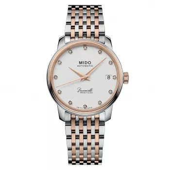 MIDO Baroncelli III Lady Diamonds Sieviešu Automātiskais Pulkstenis M027207220160 33mm Rožu Zelts PVD