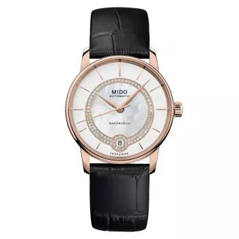 MIDO Baroncelli Signature Lady Automātiskais Pulkstenis 33mm Roze Zelts PVD Nerūsējošais Tērauds Brūna Āda