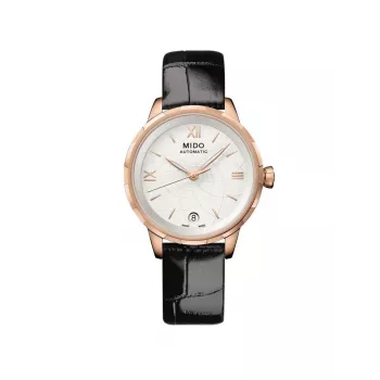 MIDO Sieviešu Automātiskais Pulkstenis M043207360180 34mm Rožu Zelta PVD Nerūsējošais Tērauds Balts Pērlmātes Ciparnīca Melna Ādas Siksniņa Ierobežots Izdevums