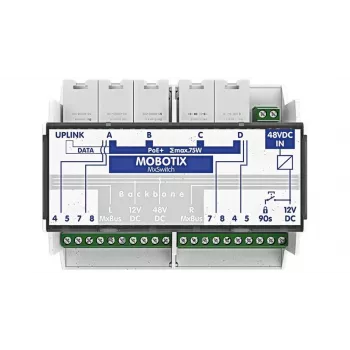 MOBOTIX MX-SWITCH1 - 4 portu PoE+ tīkla slēdzis (DIN sliede)