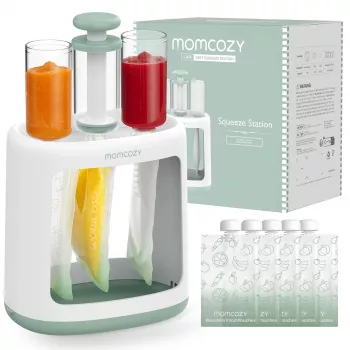 MOMCOZY Bērnu pārtikas gatavotājs 5-in-1, 600ml Tritan trauks, 200ml ūdens tvertne, skārienjutīgs LCD, BPA-Free, 300W sildīšana, 120W blendēšana, 120V