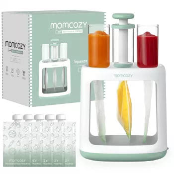 MOMCOZY Bērnu pārtikas gatavotājs 5-in-1, 600ml Tritan trauks, 200ml ūdens tvertne, skārienjutīgs LCD, BPA-Free, 300W sildīšana, 120W blendēšana, 120V