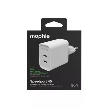 Mophie ROC GaN 45W Dual USB-C sienas lādētājs - balts