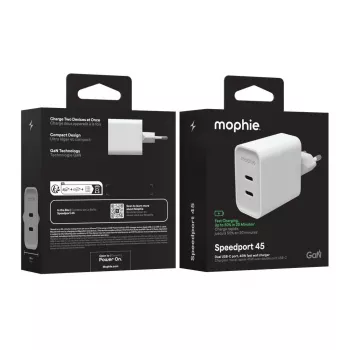 Mophie ROC GaN 45W Dual USB-C sienas lādētājs - balts