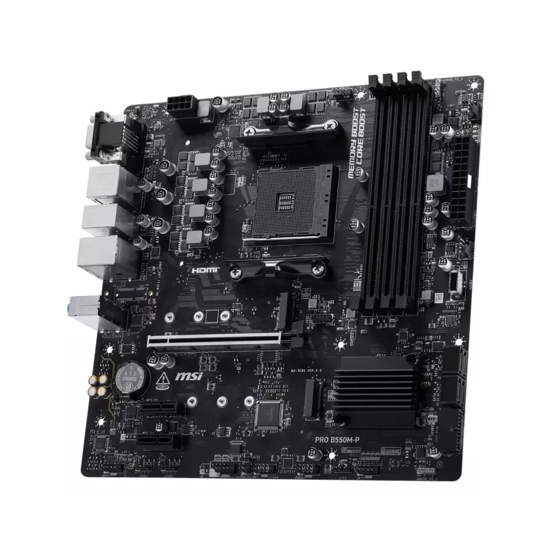 MSI PRO B550M-P mātesplate, AMD AM4, B550, Micro-ATX, 4x DDR4, 128GB Max, Dual M.2, Gigabit LAN