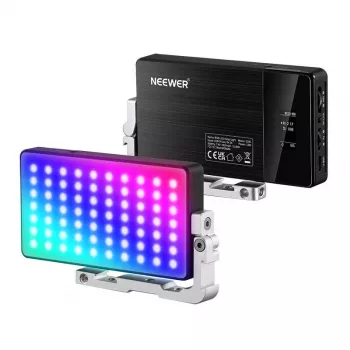 NEEWER SL90 Pro RGB LED video gaisma, 12W, 2500-10000K, CRI 97+, OLED displejs, 17 efekti, iebūvēts akumulators, USB-C, 1/4 collu stiprinājums