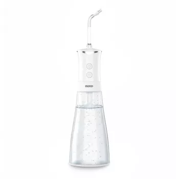 NENO Pulsar White pārnēsājamais mutes dobuma irigators ar 300 ml tvertni, 3 spiediena režīmiem, USB-C uzlādi, IPX7 ūdensizturību un 4 sprauslām