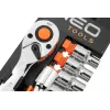 NEO Tools 10-030 219 daļu ligzdu un atslēgu komplekts ar sprūdratiem, uzgaļiem un piederumiem plastmasas kastē