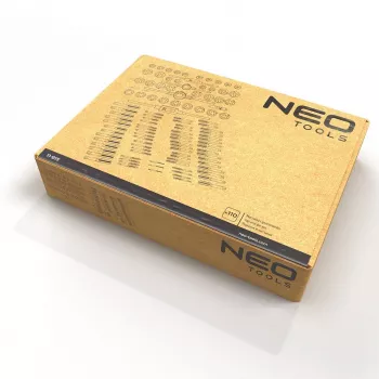 NEO TOOLS 110 daļu metriskā vītņu griešanas komplekts ar HSS vītņu instrumentiem, regulējamām uzgriežņu atslēgām un metāla kastē