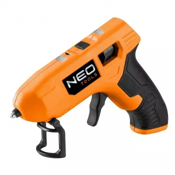 NEO Tools 17-083 20W vadu karstās līmes pistole ar pretsūces uzgali, 11mm līmes stienīši, integrēts statīvs, 230V, oranžs/melns