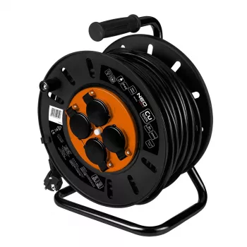 NEO TOOLS 30m smagās slodzes kabeļa trumulis 3G2.5 H07RN-F ar 4 Schuko kontaktligzdām IP44