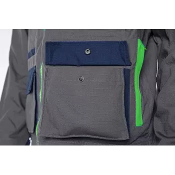 NEO TOOLS 81-217-L Unisex darba jaka, Pelēka/Melna, Izmērs L, 65% poliesters 35% kokvilna, 267 g/m², 7 kabatas, EN ISO 13688
