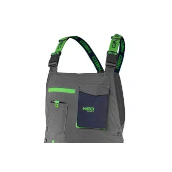 NEO TOOLS 81-247-XXL Profesionālās darba bikses ar ceļgalu kabatām, pelēkas/zaļas, XXL izmērs