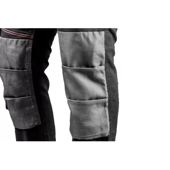 NEO TOOLS 81-248-XXL vīriešu darba bikses ar 10 kabatām un ceļgalu aizsargu kabatām, pelēka/melna, 100% kokvilna, 270 g/m²
