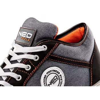 NEO TOOLS 82-116 S1P SRC drošības apavi, 42. izmērs, melni/pelēki ar oranžiem akcentiem