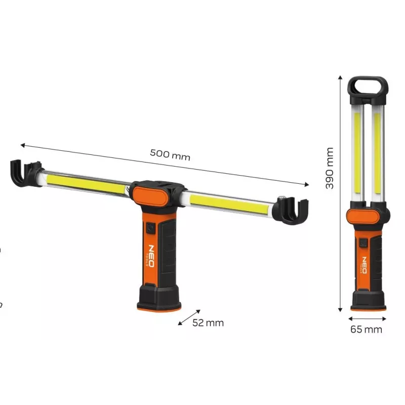 NEO TOOLS 99-066 uzlādējams COB LED darba lukturis ar magnētisko pamatni un grozāmo āķi, 300 lm