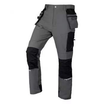 NEO TOOLS Mix&Match 4-Way Stretch Work Bikses ar Holster Kabatām, Cordura Pastiprinātas, Pelēks/Melns, Izmērs XL